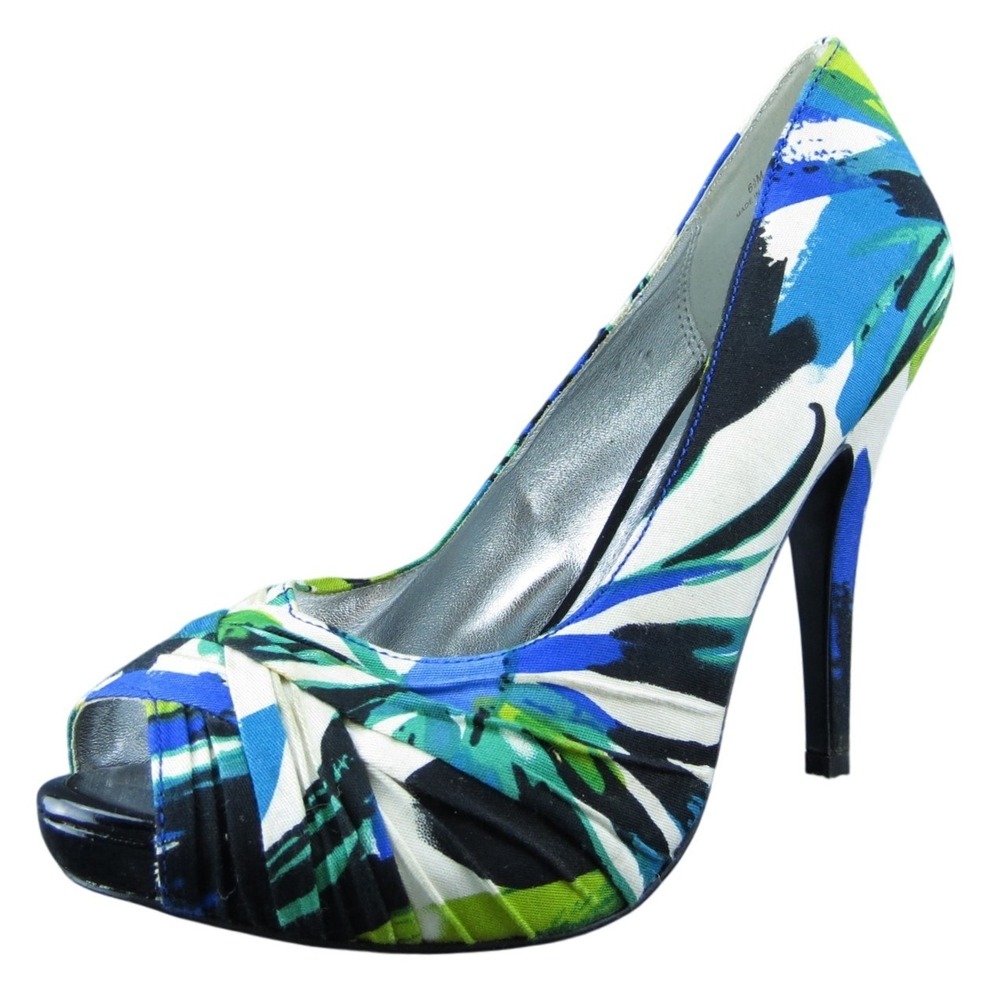 Audrey Brooke Women Peep Toe Heel Shoes Multicolor Fabric Size 6.5 Medium